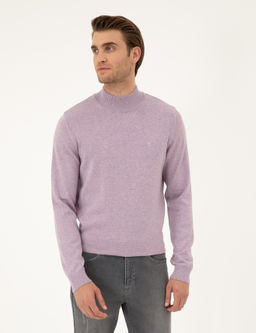 Lila Melanj Slim Fit Yar_m Bal_k__ Yaka Basic Triko Kazak