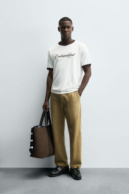 CONTRAST SLOGAN RIB T-SHIRT