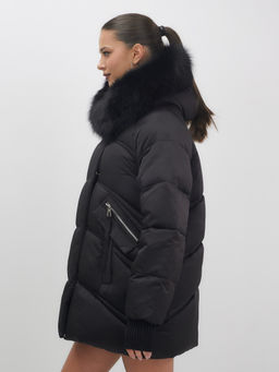 Куртка зимняя женская с мехом и капюшоном тренд черного цвета 7737Ch - Visdeer фото 10