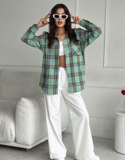 K13010 Рубашка OVER SIZE МЯТНЫЙ