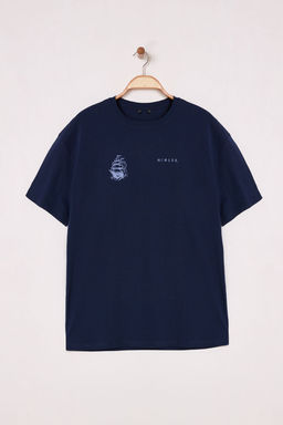 Trendyolmilla Man Beyaz Oversize/Genis Kesim Gemi S?rt Bask?l? %100 Pamuk T-Shirt TMNSS25TS00132  фото 5