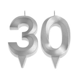 Свеча в торт юбилейная Грань (набор 2 в 1), цифра 30, серебряный металлик, 6,5 см - Страна карнавалия фото 3