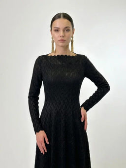 Платье из трикотажного кружева  черный с фестонами