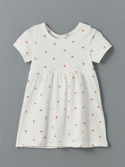 Bisiklet Yaka Kiraz Bask?l? K?z ?ocuk Elbise