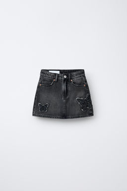 EMBROIDERED BUTTERFLY DENIM SKIRT
