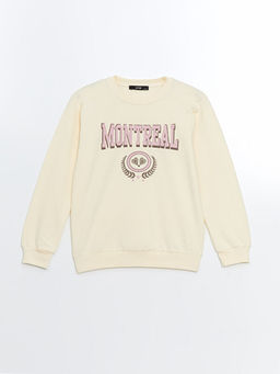 Bisiklet Yaka Bask?l? K?z ?ocuk Sweatshirt