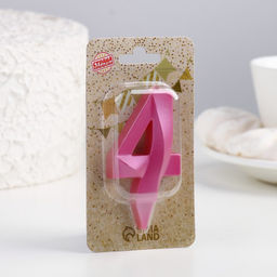 Свеча в торт «Грань», цифра 4, розовый металлик, 6.5 см