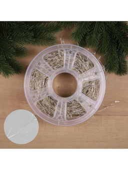 Гирлянда «Мишура» 50 м роса, IP44, серебристая нить, 1500 LED, 8 режимов, свечение тёплое белое, 36 В