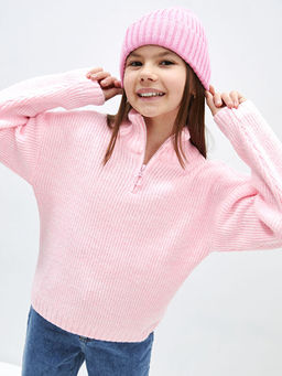 Yar?m Bal?k?? Yaka Basic Uzun Kollu K?z ?ocuk Triko Kazak