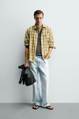 CAMISA RELAXED FIT CUADROS / Mantequilla