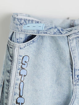 Wideleg Stitch Bask?l? K?z ?ocuk Jean Pantolon