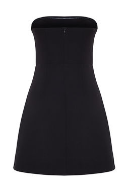 TRENDYOLMILLA Siyah Parlak Tasl? Straplez Dokuma Elbise TPRSS25EL00027