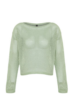 Mint Simli Kay?k Yaka Ajurlu/Delikli Triko Kazak TWOSS24KZ00025 - Trendyolmilla фото 8