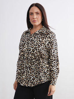 B?y?k Beden Leopar Desenli Kad?n G?mlek