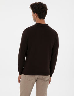 Koyu Kahverengi Slim Fit Polo Yaka Basic Triko Kazak - Pierre cardin фото 5