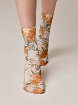 Цена за 2 пары. Носки Классические CONTE Носки с принтом FANTASY из смесовой пряжи с хлопком и льном желтый - Conte elegant фото 3