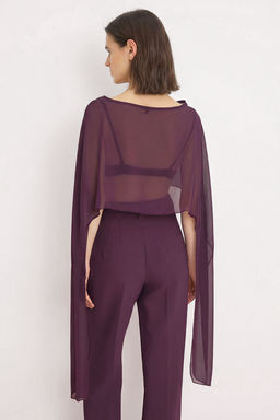 Murdum Duz Kay?k Yaka Kolsuz Dokuma Sifon Party Bluz TPRSS26BZ00055