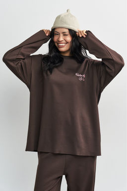 Лонгслив хлопковый с необработанным краем Коричневый