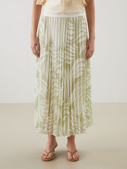 Beli Lastikli Desenli ?ifon Pileli Etek