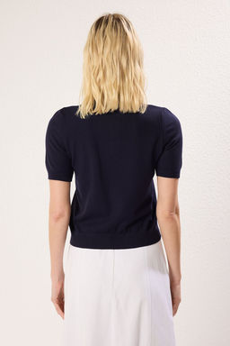 Lacivert Premium/Ozel Iplik Polo Yaka Triko Bluz TWOSS25BZ00184