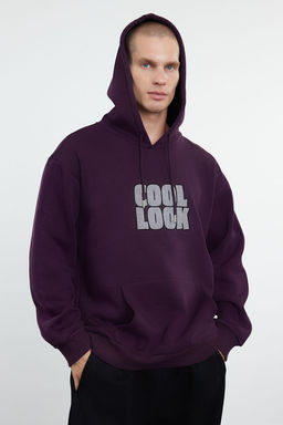 TRENDYOL MAN Mor Oversize/Genis Kesim Kapusonlu Ici Polar/S?cak Tutan Nak?sl? Sweatshirt TMNAW25SW00030 - Trendyolmilla фото 6