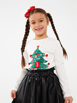 Bisiklet Yaka Y?lba?? Temal? Uzun Kollu K?z ?ocuk Ti??rt