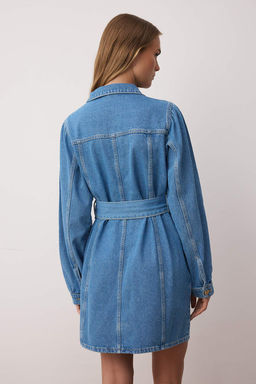 Mavi Fermuar ve Cep Detayl? Kusakl? Mini Denim Elbise TWOAW26EL00032