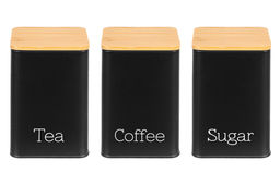 Набор 3 банок для сыпучих продуктов 1,1 л 9,5*9,5*14,5 см Чай, кофе, сахар черный с бамбук.крыш - Elan gallery фото 10