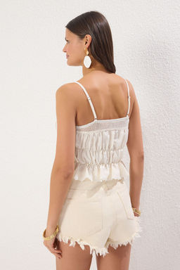 Ekru Dokuma Cut outl? Plaj Crop Bluz TBESS25BZ00004 - Trendyolmilla фото 4