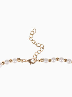 Бусы Жемчуг дуэт бусин, шар №6, белые в золоте, 53 см