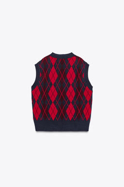 ARGYLE KNIT OVERSIZE WAISTCOAT - Zara фото 7