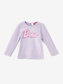 Bisiklet Yaka Uzun Kollu Barbie Bask?l? K?z Bebek Ti??rt