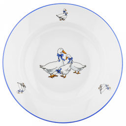 Тарелка глубокая фарфоровая Гуси д200мм, 250мл, h40мм, гладкий край, отводка краской (Россия)
