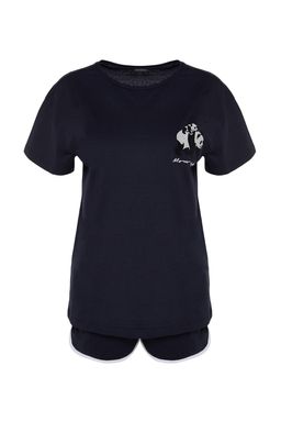 Trendyolmilla Lacivert %100 Pamuklu Panda Bask?l? Sortlu Orme Pijama Tak?m? THMSS22PT00005  фото 6