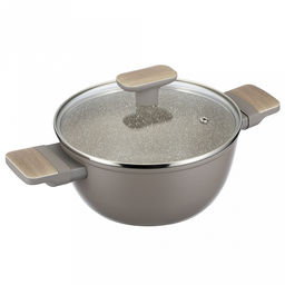 Кастрюля с антипригарным покрытием Fiamma 3,7л, д24см, h16см, s2,6мм, дно s3,2мм, литой алюминий, стеклянная крышка, пароотвод, бакелитовая ручка с покрытием soft-touch, капсульное дно, цветная коробка, Regent (Китай) Подходит для всех видов пл