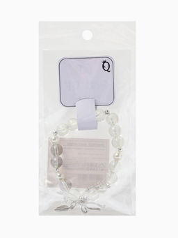 Браслет с подвесками "Сахарный" перо, бант, шар №10/8, цвет белый радужный в серебре