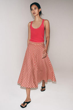 FALDA CAPA CUADROS ZW COLLECTION / Crudo / Rojo
