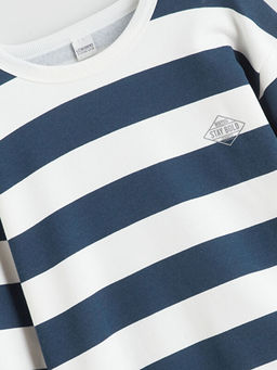 Bisiklet Yaka ?izgili Erkek ?ocuk Sweatshirt