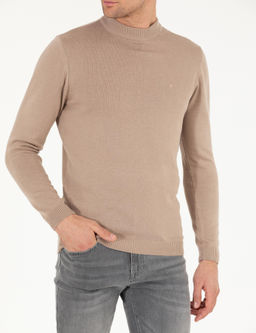 Базовый свитер стандартного кроя светло-коричневого цвета с водолазкой длиной в четверть - Cacharel фото 6