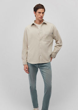 Bej Kadife Gomlek - Mavi фото 2