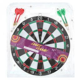 Набор для игры в дартс "В яблочко" д28,5см, h1см, с дротиками 4шт (красный/зеленый), малый, в блистере с ручкой (Китай)
