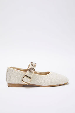 Bej Tokal? Aksesuar Detayl? Yuvarlak Burun Tuvit Mary Jane Kad?n Babet TAKSS25BE00011