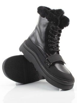 04-PAJ76-1Z BLACK Ботинки зимние женские (натуральная кожа, натуральный мех, 100% шерсть)
