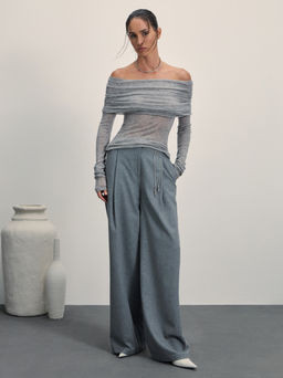 Вязаный лонгслив с открытыми плечами из 100% шерсти / Zarina  фото 2