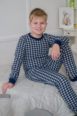 Пижама подростковая из кулирки пенье на манжетах Дрёма клетка синяя - Амадэль фото 10