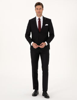 Siyah Slim Fit %100 Y_n _izgili Tak_m Elbise