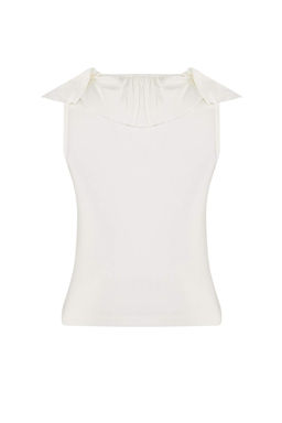 Ekru Fitted/Vucuda Oturan V Yaka Volanl?/F?rf?rl? Yumusak Orme Bluz TWOSS26BZ00359 - Trendyolmilla фото 6