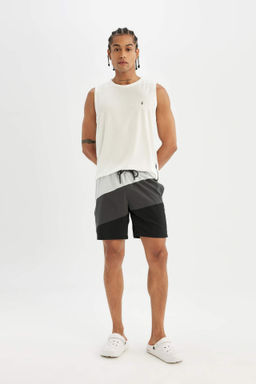 DeFactoFit Regular Fit Bask?l? Esnek Dokulu K?sa Boy Deniz Sortu  фото 2