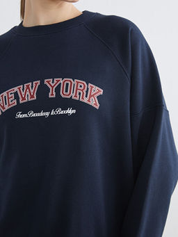 Bask?l? Oversize Kad?n Kal?n Sweatshirt Tunik