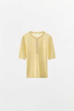 CAMISETA MEZCLA ALGOD?N BOTONES / Amarillo - Zara фото 5
